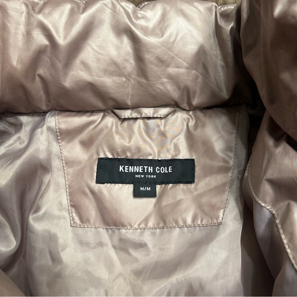 Kenneth Cole Taupe Puffer Coat with Faux Fur Hood - Picture 5 of 5
